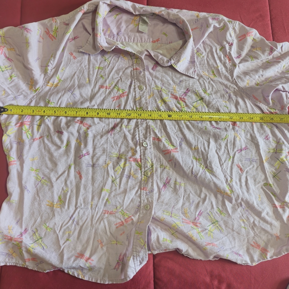 Liz Claiborne Woman 3X Silk Lavender Dragonfly Button Up Shirt Vintage Pastels - Picture 6 of 9